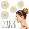 Lot de 4 Sonuts Chignon et 10 Épingles à Cheveux,Donut Cheveux Blonds Accessoires pour Chignon de Style Donut, Anneaux Donut 