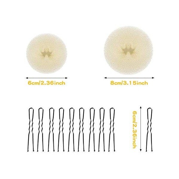 Lot de 4 Sonuts Chignon et 10 Épingles à Cheveux,Donut Cheveux Blonds Accessoires pour Chignon de Style Donut, Anneaux Donut 