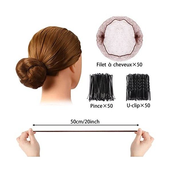 Filet Chignon, SANNIX 50 Pcs Filet Cheveux Chignon Invisible avec 50 Pcs Pinces à Cheveux en Forme de U et 50 Pcs Epingles à 