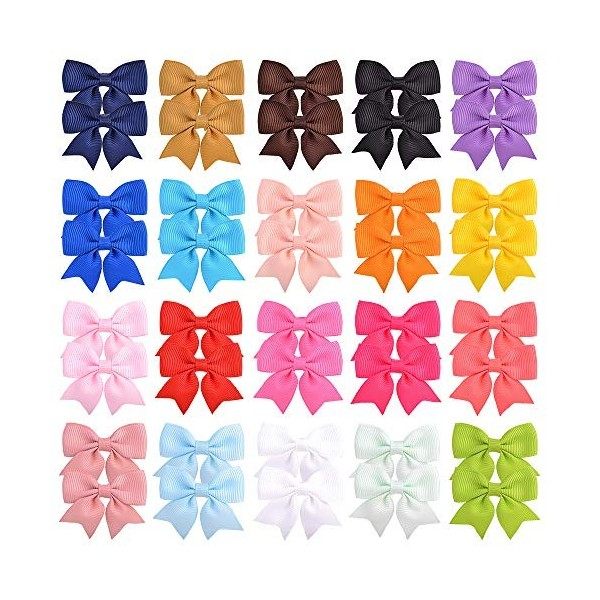 Lot de 40 barrettes à cheveux en ruban gros-grain pour filles, accessoires pour cheveux pour enfants et tout-petits