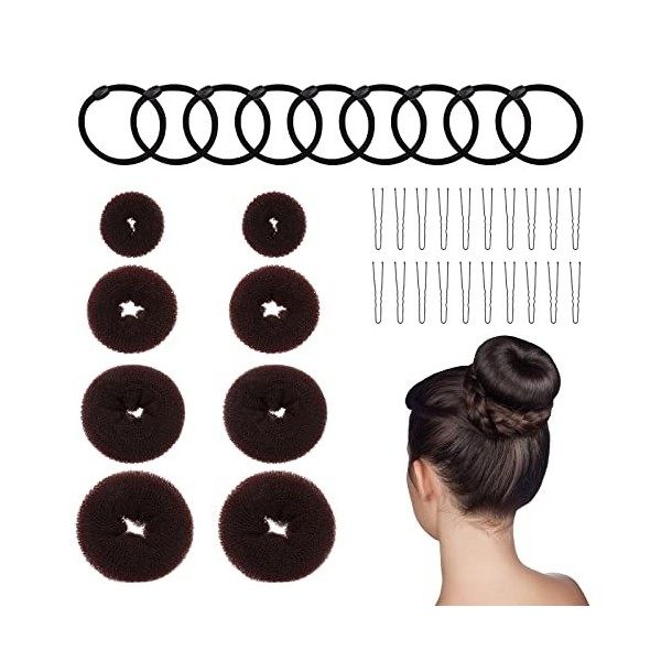 MXTIMWAN | Donut Hair Bun Maker Set - 10 Pièces Bandes Élastiques Cheveux - 9 Pièces Donut Bun Maker Chignon Cheveux, 20 Pièc