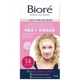 BIORÉ Assortiment de 14 Patchs Purifiants NEZ + VISAGE Crème Jour et Nuit