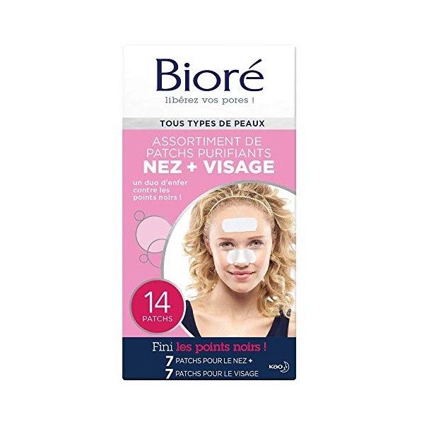 BIORÉ Assortiment de 14 Patchs Purifiants NEZ + VISAGE Crème Jour et Nuit