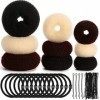 9 Pièces Donut Bun Maker Fabricant de Chignon de Cheveux Ensemble de Bun Maker Chignon de Style Anneau avec 12 Pièces Bandes 