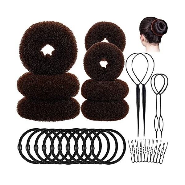 31pcs Donuts Cheveux Ensemble De Bun Maker Chignon Donut Bun Accessoires De Coiffure Chignon Magique Beignet Cheveux Tailles 