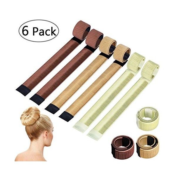 Chignon Magique, 6 PCS dOutils de Coiffure Bande de Chignon Bun Maker Set Accessoire de Cheveux pour Filles Femmes Blond, M