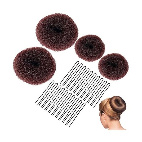 Sularpek Donuts Chignons Épingle à Cheveux, Machine à Chignon 4 pièces, Ensemble en Forme danneau, avec 20 Pinces en Forme d