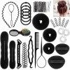 Accessoires de Coiffure, ivencase 28pcs Hair Styling Accessories Kit Mode Élastiques Pince Boudin Rouleau Bigoudis Magique Ch