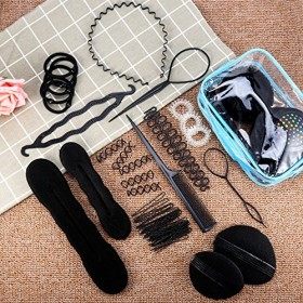 Accessoires de Coiffure, ivencase 28pcs Hair Styling Accessories Kit Mode Élastiques Pince Boudin Rouleau Bigoudis Magique Ch