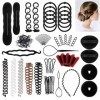 90 Pièces Coiffure Outil Cheveux Tressage Kit, Scettar Accessoires de Coiffure Femme, Professionnel DIY Accessoires Chignon, 