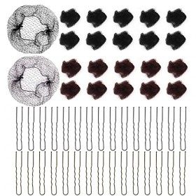 30 Pcs Filet Chignon, Filet Cheveux Invisible Filet à Cheveux Élastique avec 30 Pcs Pinces à Cheveux en Forme de U pour Danse