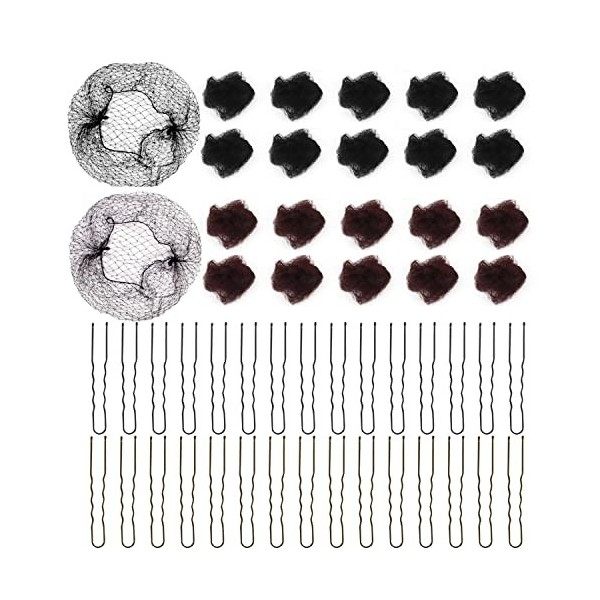 30 Pcs Filet Chignon, Filet Cheveux Invisible Filet à Cheveux Élastique avec 30 Pcs Pinces à Cheveux en Forme de U pour Danse