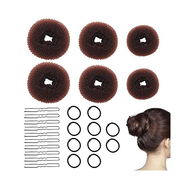 Donuts pour Chignon,Donut Chignon,Cheveux Donuts Chignons,Comprend 6 bagues de cheveux,Avec 10pcs de U-clip et 10pcs de corde