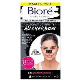 BIORÉ 8 Patchs Purifiants au Charbon - MAXI format Crème Jour et Nuit