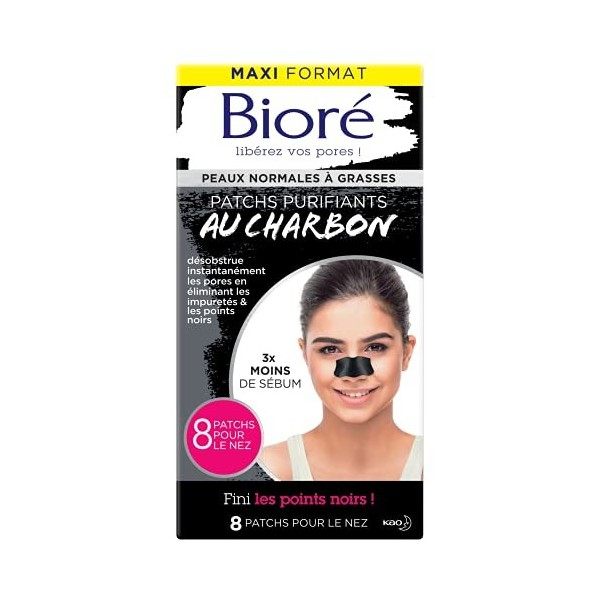BIORÉ 8 Patchs Purifiants au Charbon - MAXI format Crème Jour et Nuit
