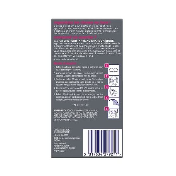 BIORÉ 8 Patchs Purifiants au Charbon - MAXI format Crème Jour et Nuit