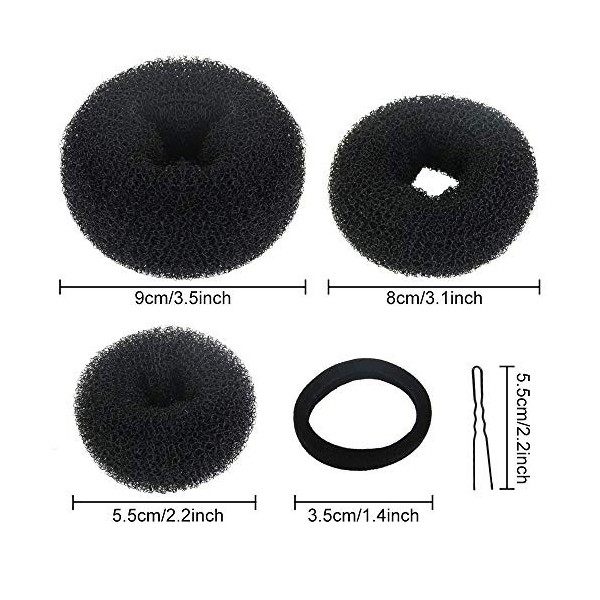 GOLRISEN Lot de 10 donuts pour chignon 2 L/4 M/4 S avec élastiques à cheveux et épingles à cheveux