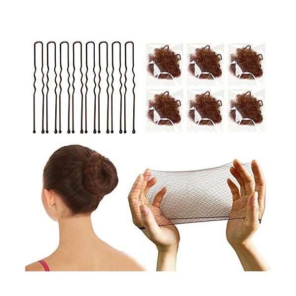 Filet Chignon Danse Set,50 Pièces Filets À Cheveux Invisibles Maille Élastique Bord avec 10 Pièces Or épingle à Cheveux Invis