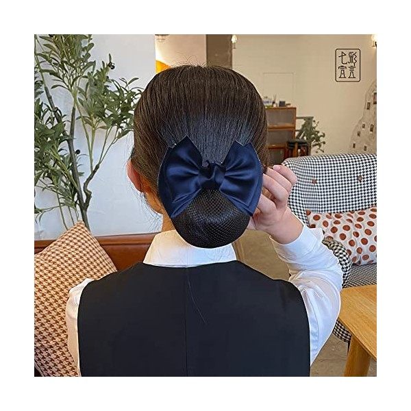 JIHUOO 2 Pièces Filet à Chignon avec Nœud Barrette à Cheveux Française Couverture de Chignon Pince à Cheveux pour Femme