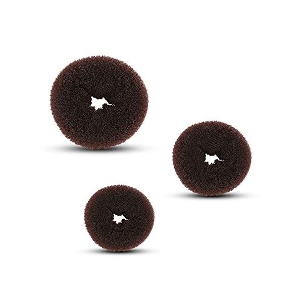 SiChun - Lot de 3 mini donuts à chignon - Pour cheveux châtains - Anneau en maille - Pour un chignon haut ou bas - Pour cheve