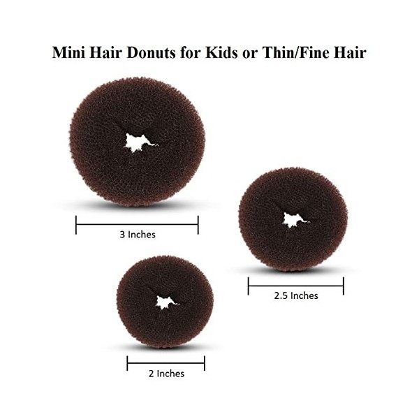 SiChun - Lot de 3 mini donuts à chignon - Pour cheveux châtains - Anneau en maille - Pour un chignon haut ou bas - Pour cheve