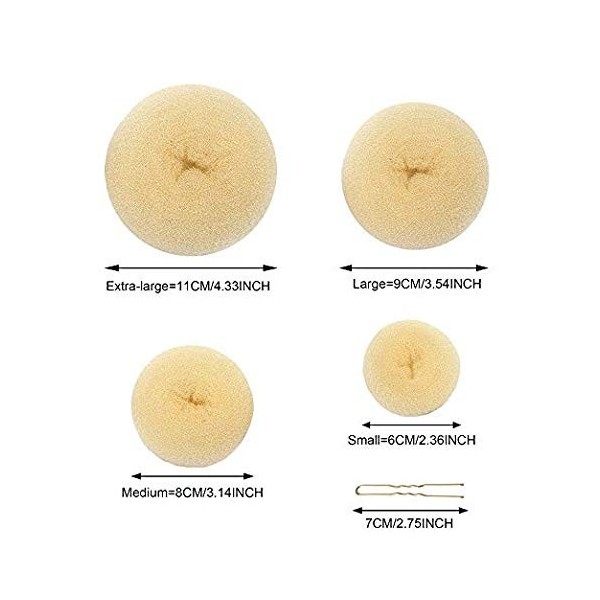 4 Taille Beige Donut Bun Maker + 20 Doré épingles pour Blond, Chignon Bun Maker Cheveux Bague style pour Dancer Ballet Filles