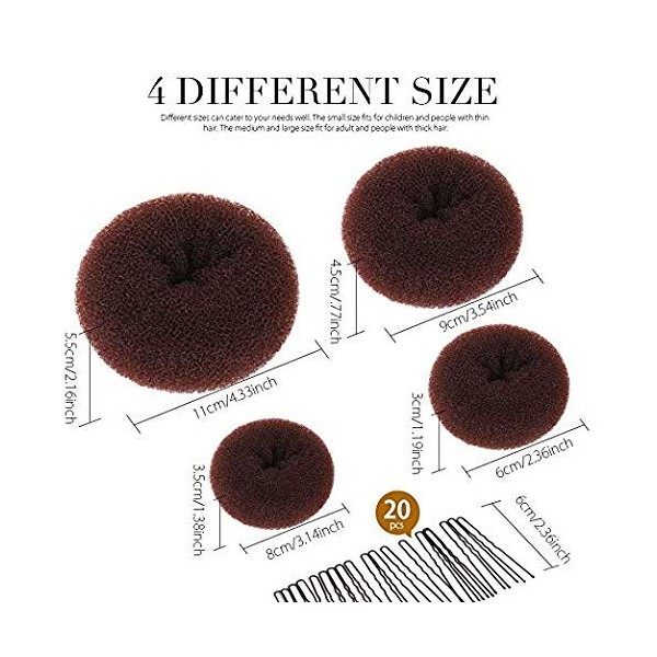 Teenitor Lot de 4 accessoires pour chignon - Marron