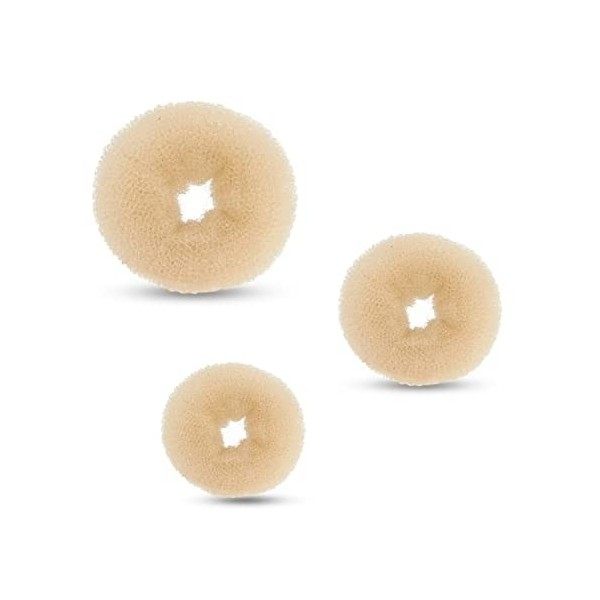 Beaute Galleria - Lot de 3 mini donut à chignon pour enfants de couleur beige.