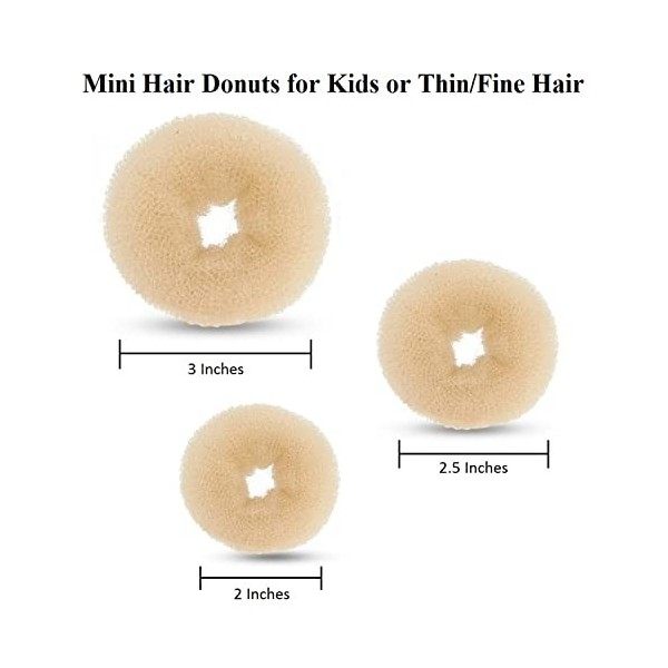 Beaute Galleria - Lot de 3 mini donut à chignon pour enfants de couleur beige.