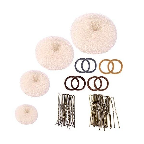 4 Pcs Donut Bun Accessoires de Coiffure Chignon Magique Beignet Cheveux Tailles Diverses Donuts à Chignon avec 8 Pcs Bande de