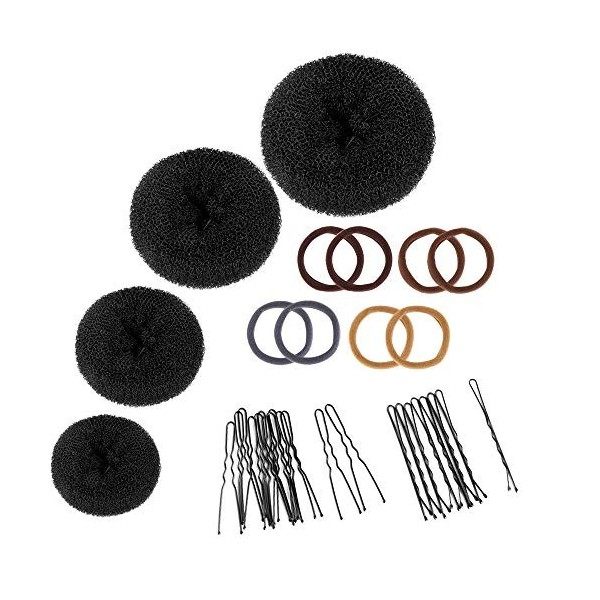 4 Pcs Donut Bun Accessoires de Coiffure Chignon Magique Beignet Cheveux Tailles Diverses Donuts à Chignon avec 8 Pcs Bande de