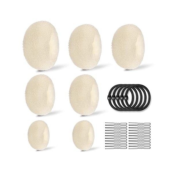 7 PCS Cheveux Donuts Chignons Épingle à Cheveux 4taille ,avec 10 Pcs Cheveux Elastiques et 20 Pcs U-clip, Donut Coiffure pour