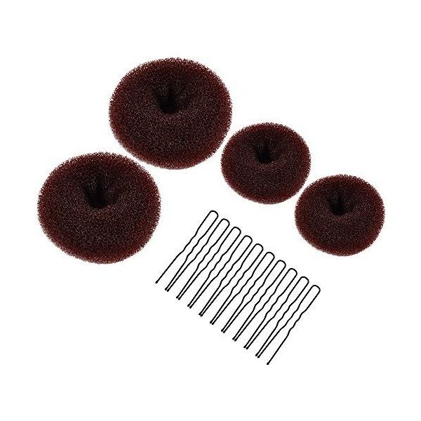 Morgles Lot de 4 donuts pour chignon Marron avec grandes épingles Noir