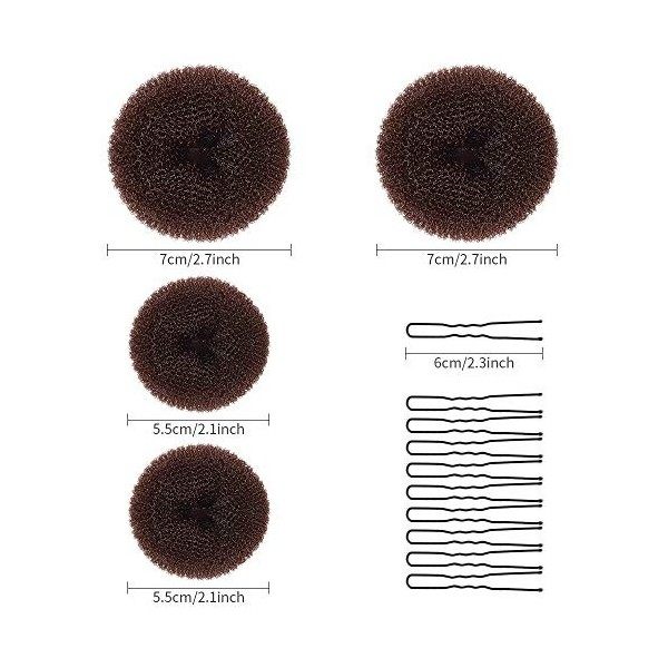 Morgles Lot de 4 donuts pour chignon Marron avec grandes épingles Noir