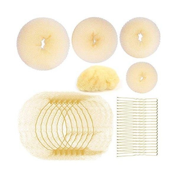 Kit de chignon adolescent avec 20 filets blonds pour fille, 4 pièces pour chignon et 20 épingles à cheveux en forme de U.