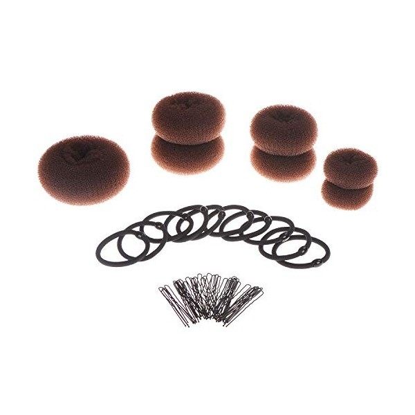 LOCOLO 7 Piece Hair Bun "Donut" Brown 1 Extra-large+2 Large+2 Medium + 2 Small with 10 Hair Elastic and 40 Hairpins, Hair Bu