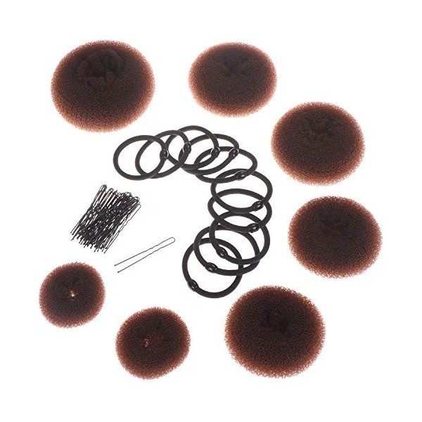 LOCOLO 7 Piece Hair Bun "Donut" Brown 1 Extra-large+2 Large+2 Medium + 2 Small with 10 Hair Elastic and 40 Hairpins, Hair Bu