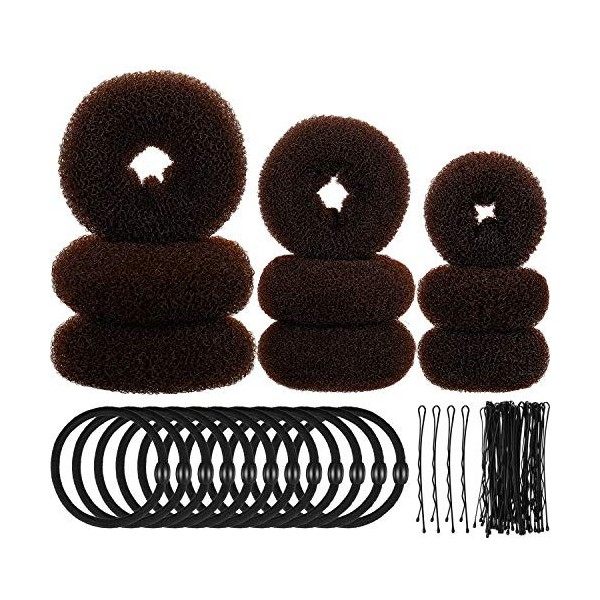 9 Pièces Donut Bun Maker Fabricant de Chignon de Cheveux Ensemble de Bun Maker Chignon de Style Anneau avec 12 Pièces Bandes 