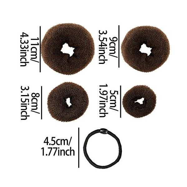 Machine à pain donut, machine à chignon 7 pièces marron, ensemble en forme danneau, avec 10 pinces en forme de U, 5 cordes à