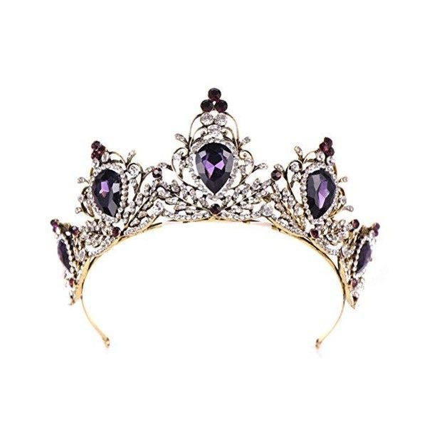 Lurrose Diadème de luxe avec couronne baroque en strass Violet