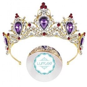 Lurrose Diadème de luxe avec couronne baroque en strass Violet