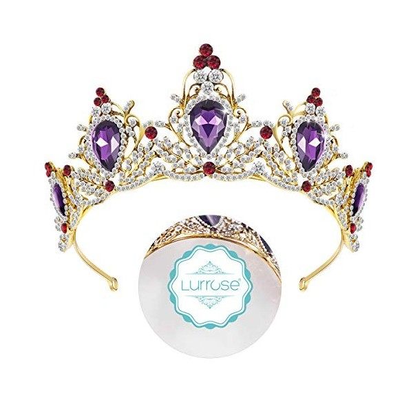 Lurrose Diadème de luxe avec couronne baroque en strass Violet