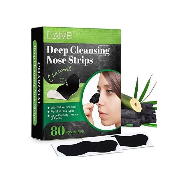 Lot de 80 bandes nasales pour enlever les points noirs, nettoyage en profondeur, bandes nasales en charbon de bois, bandes na...