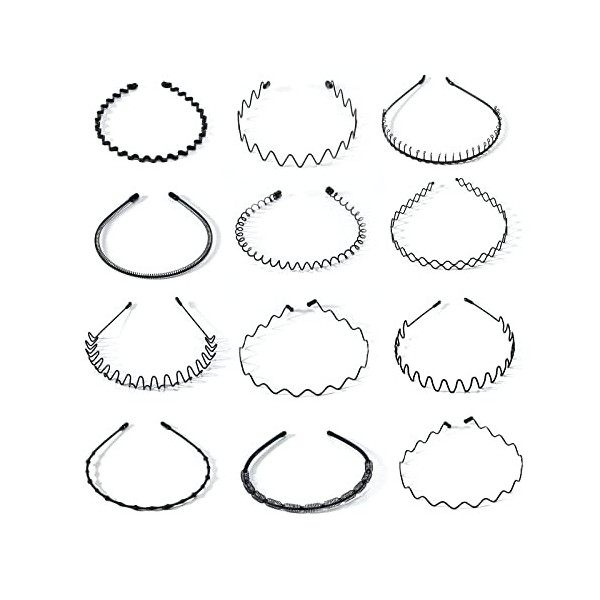 6 Pièces Bandeaux en Métal, Multi-Style Bandeaux Ondulés Élastique, Antidérapant Sport Cheveux Hoop Band, Bandeau Metal Homme