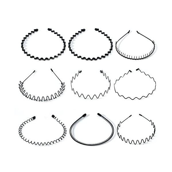 6 Pièces Bandeaux en Métal, Multi-Style Bandeaux Ondulés Élastique, Antidérapant Sport Cheveux Hoop Band, Bandeau Metal Homme