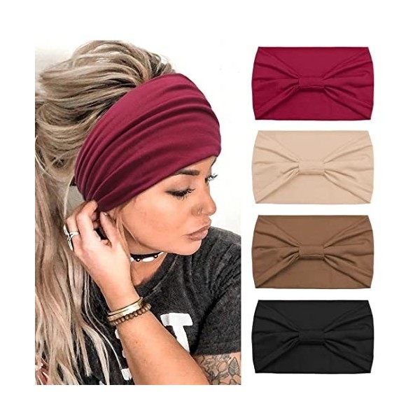 Kavya 4 Pièces Bandeau Cheveux Femme Large élastique Doux Boho Bandeau Cheveux Imprimé Léopard Yoga Sport Headband Multicolor