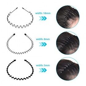 Hanyousheng 3 Pcs Serre Tete en Métal, Bandeaux Ondulés Élastique, Multi-style Noir Antidérapant Métal Cerceau de Serre Tete 