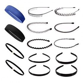 Serre tete homme elastique bandeau cheveux homme 14PCS sert tete homme Black Hair Hoop Metal Headband Bandes de cheveux en pl