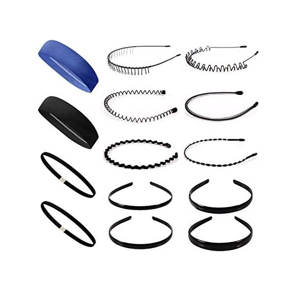 Serre tete homme elastique bandeau cheveux homme 14PCS sert tete homme Black Hair Hoop Metal Headband Bandes de cheveux en pl