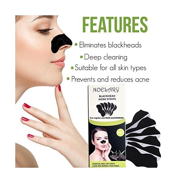 Patchs Anti-Points Noirs, NOELARY,Lot de 40 Patchs Nez Ultra Purifiant,Patch Point Noir au Charbon de Bambou,Élimination Poin...